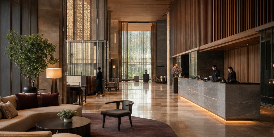 Contemporary hotel lobby